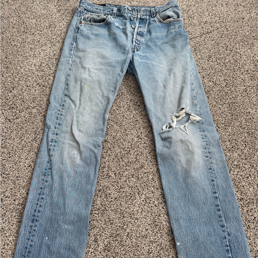 Levi's Light Blue Distressed Straight Jeans